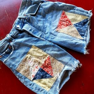 Levi's 501 anniversary addition 100% Cotton Patchwork Women's Shorts W28  denim